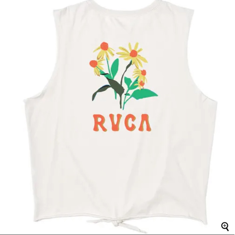 White RVCA tank with floral print on back